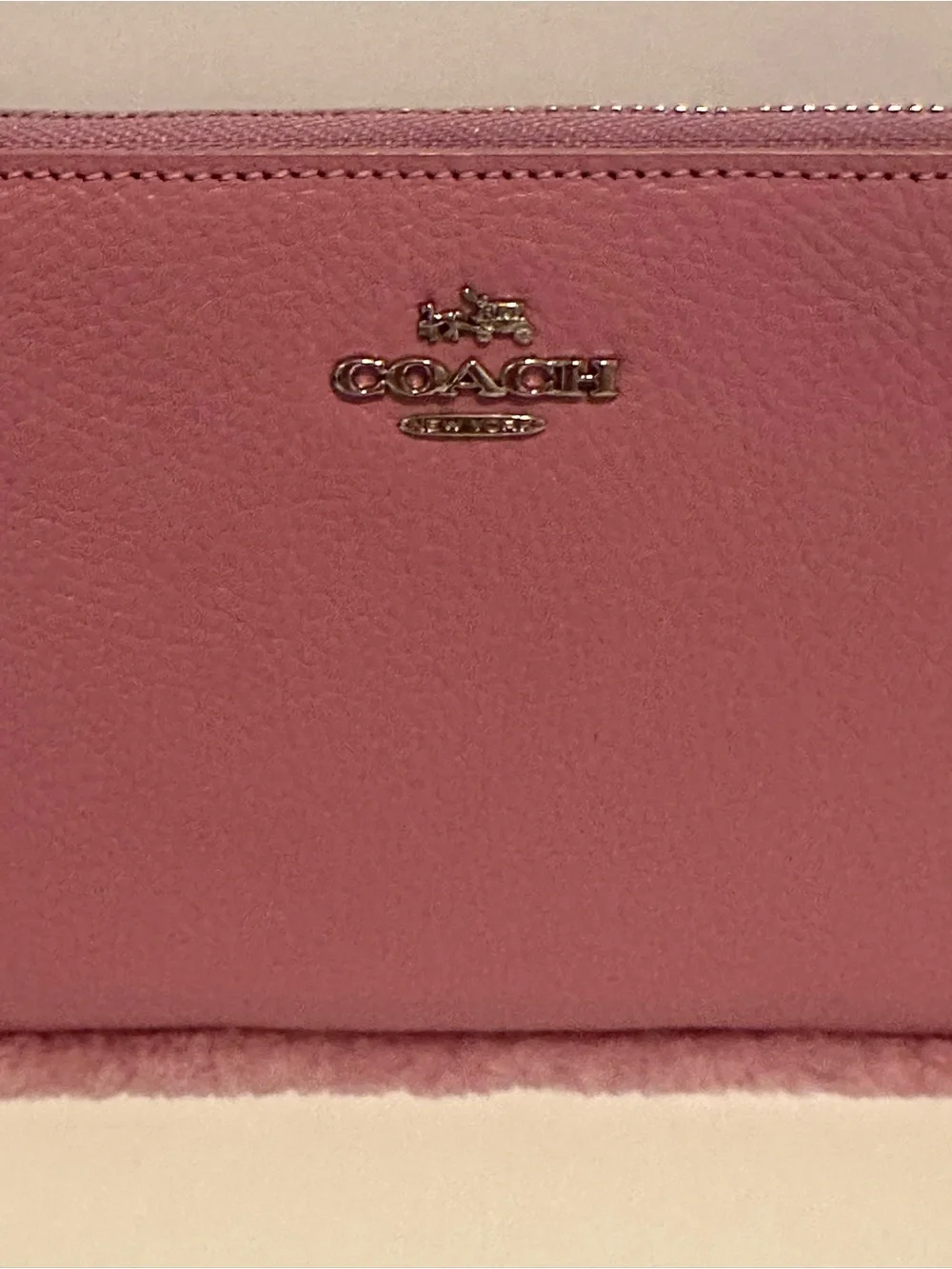 Coach Pink Shearling-Trim Wristlet Pouch
